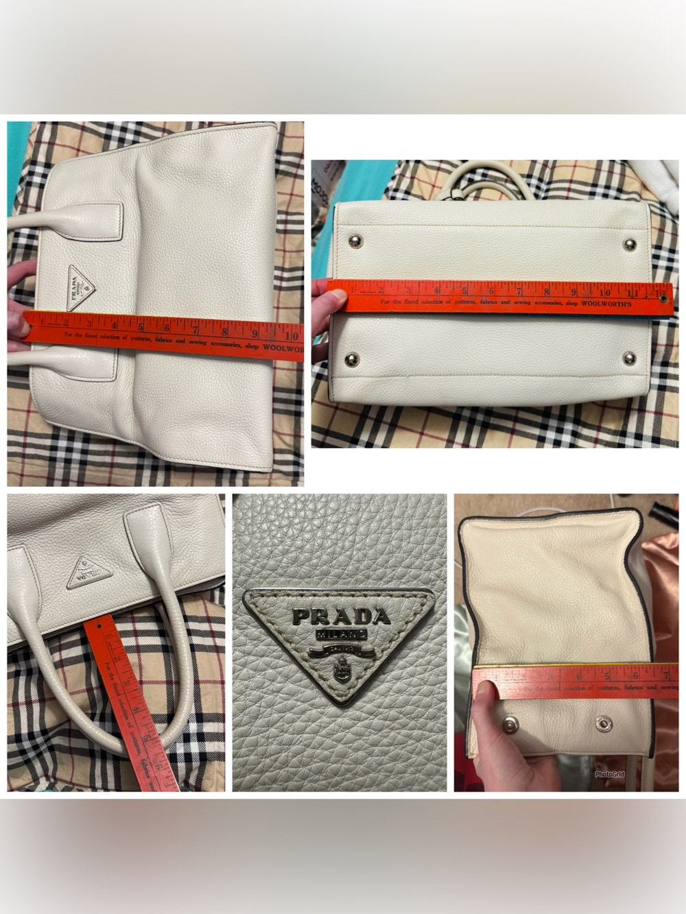 Prada AUTHENTIC Talco Off White Vitello Daino Textured Leather Tote Bag - Picture 10 of 16